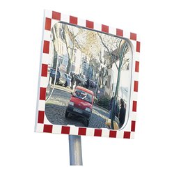 Moravia Verkehrsspiegel aus Sekuritglas Rahmen rot/weiß + 76er Schelle