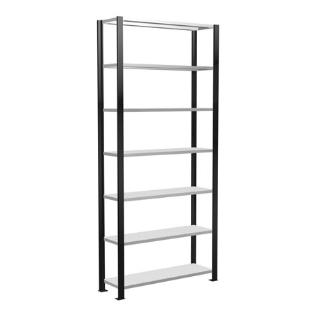 Schulte Büroregal Schraubsystem MULTIplus85, 7 Fachböden, Kreuzstrebe, einseitig nutzbar, Tiefe 300 mm, Aussteifung durch Eckwin