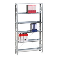 Schulte Büroregal Schraubsystem MULTIplus85, 5 Fachböden, einseitig nutzbar, Tiefe 300 mm, Aussteifung durch Eckwinkel, mit Ansc