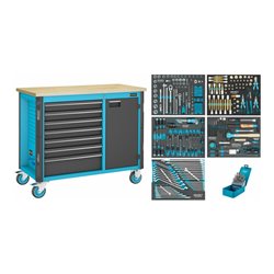 HAZET Werkbank, fahrbar Assistent 179NW, Sortiment 179NW-7/210, 210-teilig, Schubladen, flach: 6 x 81 x 522 x 398 mm, Schubladen