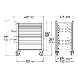 HAZET Werkstattwagen Assistent 176N-7, einzeln 176N-7, L x B x H: 780 mm x 500 mm x 1018 mm, Schubladen, flach: 5× 81 x 522 x 34
