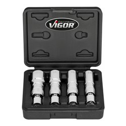 VIGOR Zündkerzen Steckschlüssel Satz, V7002/4, 3/8 Zoll (10 mm) Vierkant, Außen Doppelsechskant Profil, 4-teilig, 14, 16, 18, 20