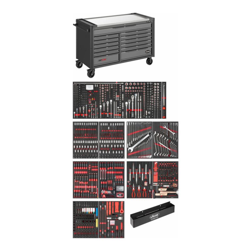 VIGOR Werkstattwagen SeriesXXL, Edelstahl-Arbeitsplatte, mit Sortiment, V4481-XXL/929, 929-teilig