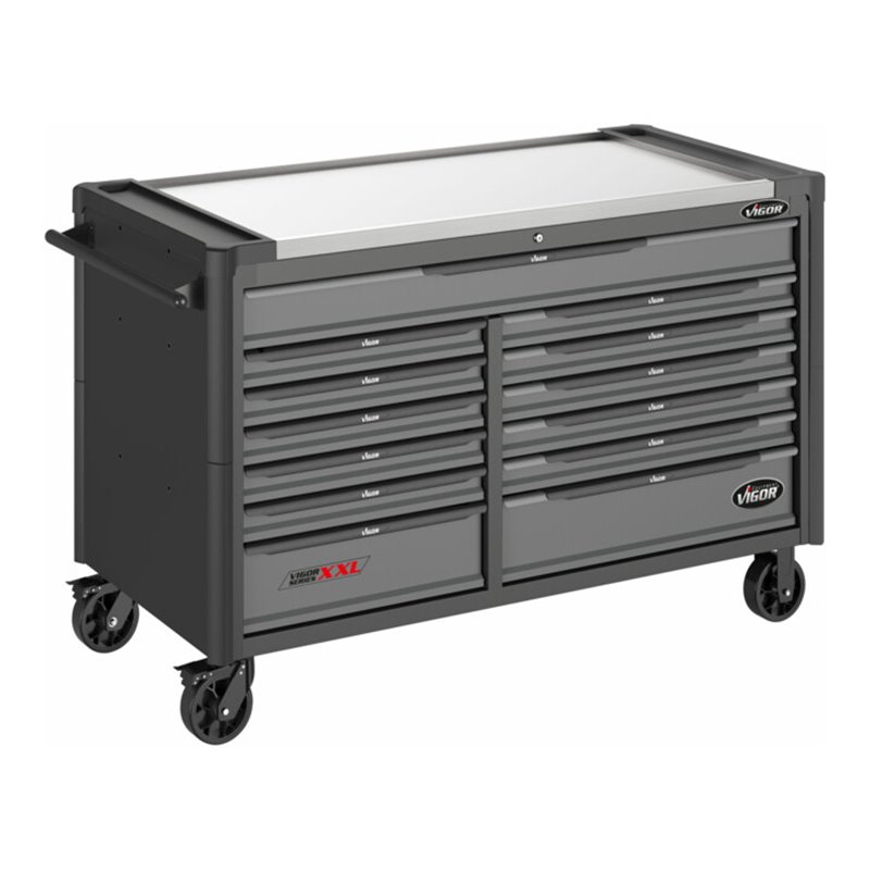 VIGOR Werkstattwagen SeriesXXL, Edelstahl-Arbeitsplatte, leer, V4481-XXL, L x B x H: 1625x 695x 1017 mm