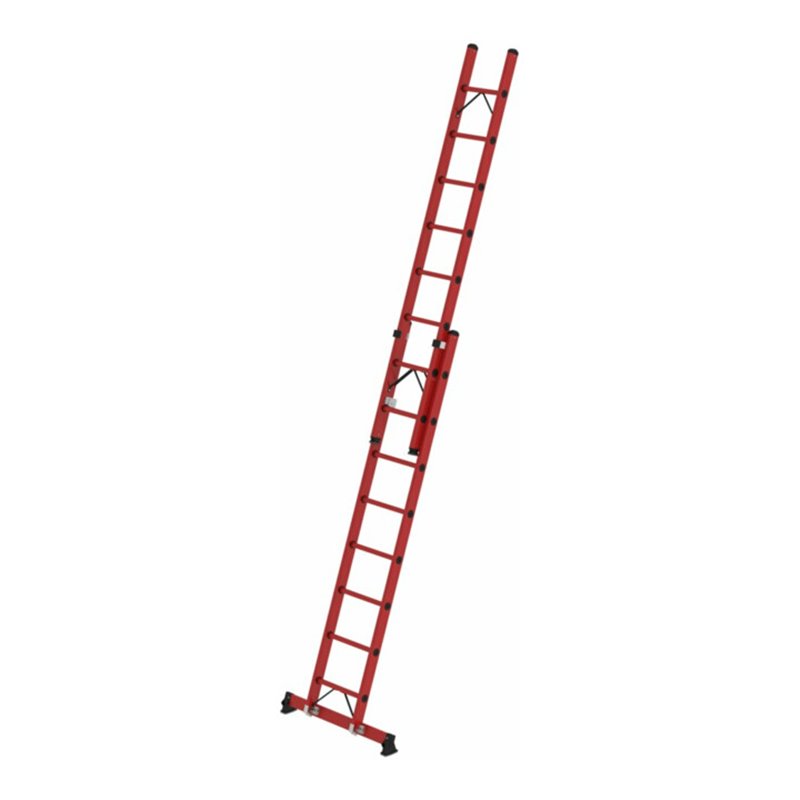 Munk Sprossen-Schiebeleiter 2-teilig GFK mit nivello® Traverse 2x8 Sprossen