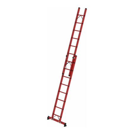 Munk Sprossen-Schiebeleiter 2-teilig GFK mit nivello® Traverse 2x8 Sprossen