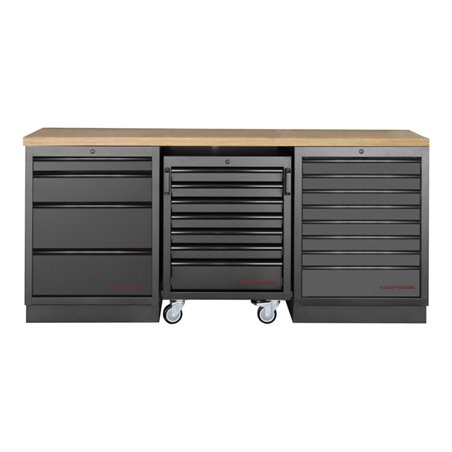 Kraftwerk Mobilio 3er Kombi mit  Werkstattwagen, Buche, 3 Schubladen