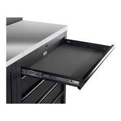 Kraftwerk 6-Element-Schrankwand mit Vierkantlochwand Länge 3920 mm INOX-Arbeitsplatte