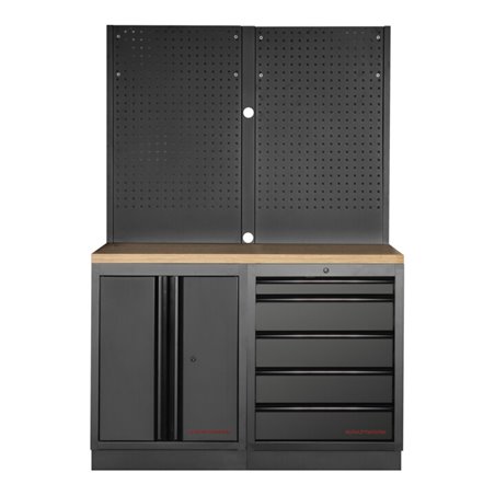 Kraftwerk Mobilio 2er Kombi Lochwand, Buche Mulipl., 5 Schubladen