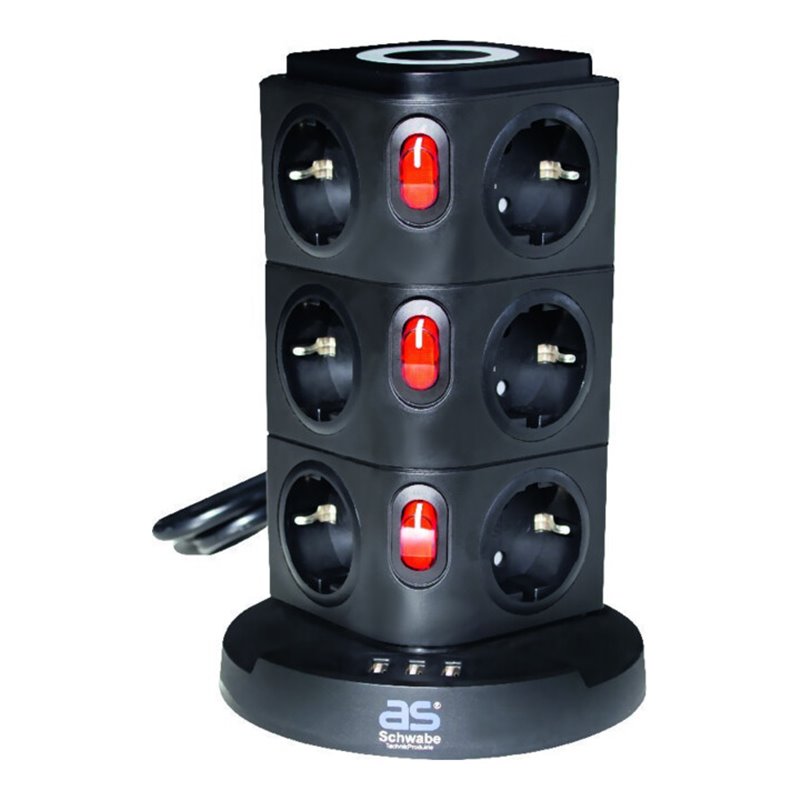 as-Schwabe Steckdosenturm, 12 fach, IP 20
