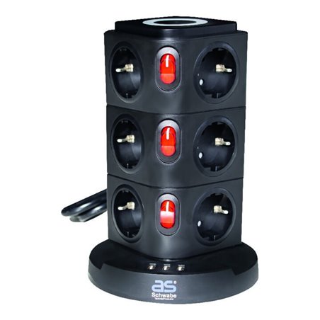 as-Schwabe Steckdosenturm, 12 fach, IP 20