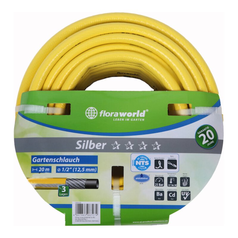 floraworld Gartenwasserschlauch 20 mm 3/4Z 50 m Silber FW