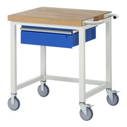 Rau fahrbare Werkbank mit Querstrebe und Schublade 880 mm 700 mm Buche-Massiv-Platte