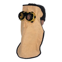 Ledermaske/Brillenmaske lang mit Haube und Nackenschutz, Glas D 50 mm