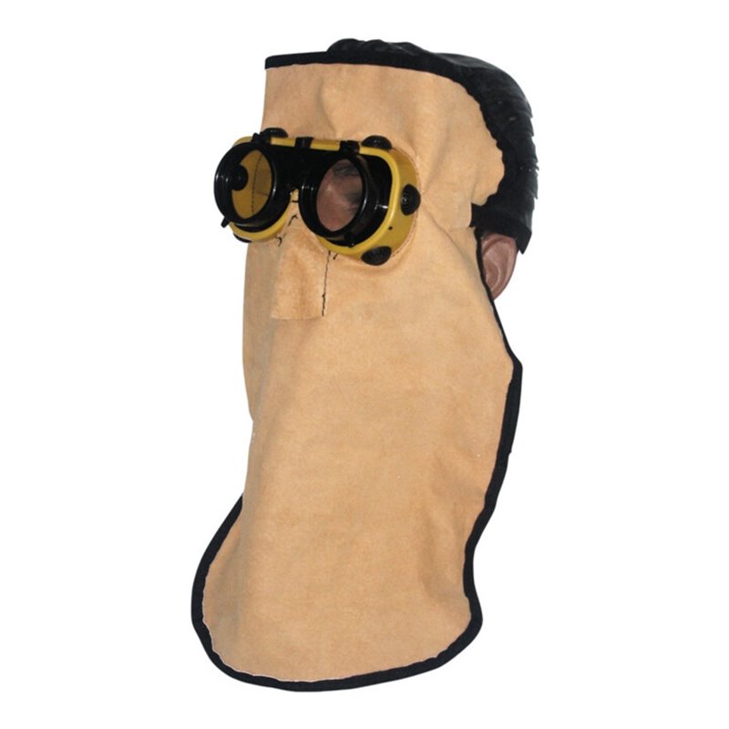 Ledermaske/Brillenmaske lang mit Haube und Nackenschutz, Glas D 50 mm