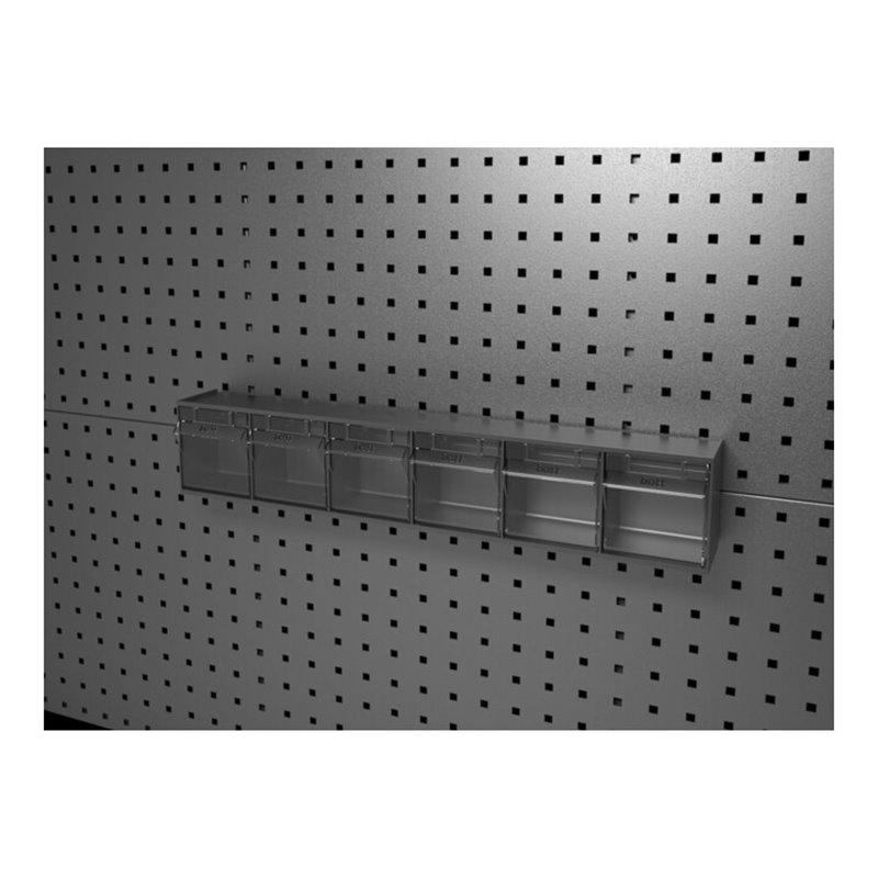 bott Klarsichtmagazin B600xT96xH112 mm mit 6 Kästen für Lochplatten