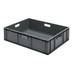 LA-KA-PE Transport-Stapelkasten B800xT600xH210 mm grau, geschlossen mit Griffloch