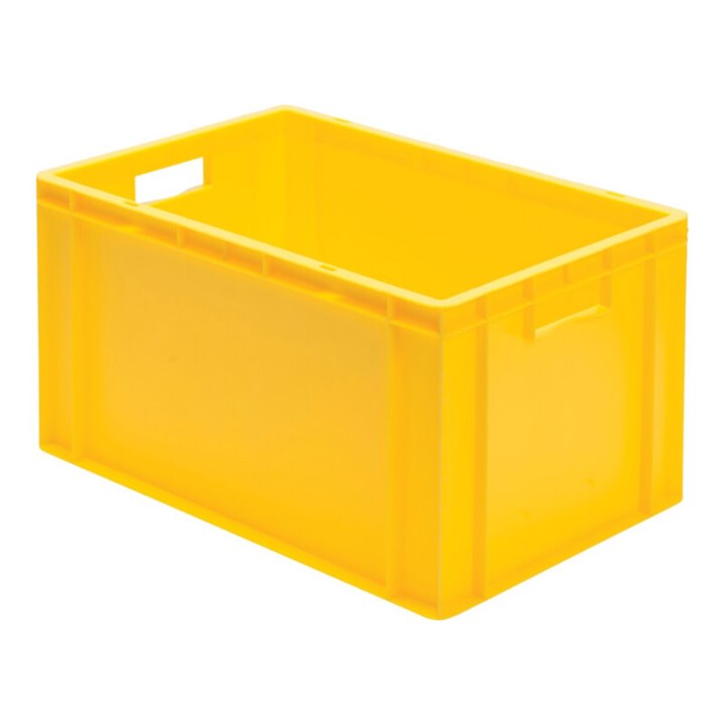 LA-KA-PE Transport-Stapelkasten B600xT400xH320 mm gelb, geschlossen mit Griffloch