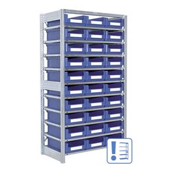 Bito Behälterregal mit 32 Sichtlagerkästen Anbaufeld verzinkt