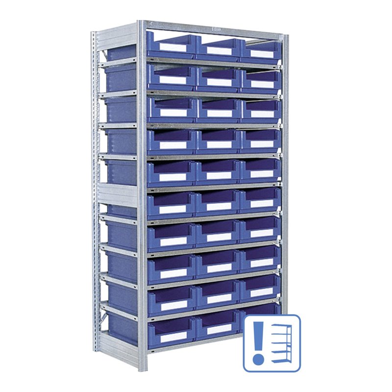 Bito Behälterregal mit 32 Sichtlagerkästen Anbaufeld verzinkt