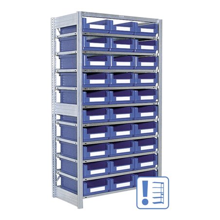 Bito Behälterregal mit 32 Sichtlagerkästen Anbaufeld verzinkt