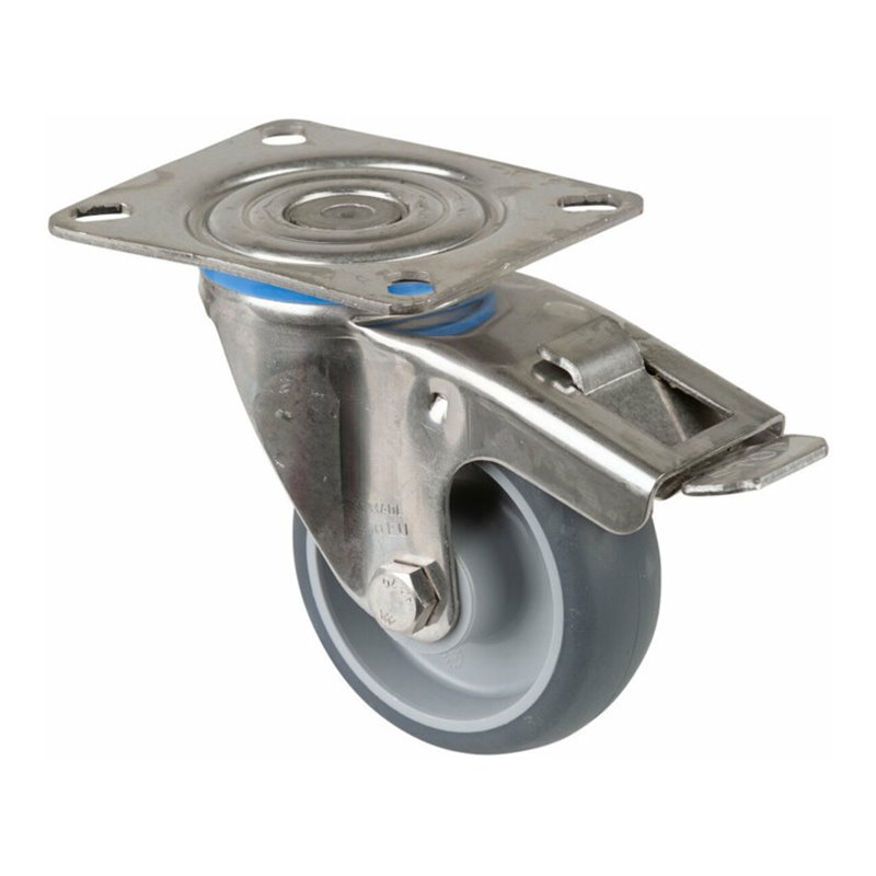 BS Rollen Lenkrolle m.Totalfestst., Durchmesser 80mm, H120.B43, 60kg Edelstahl