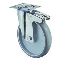 BS Rollen Lenkrolle m.Totalfestst. Rad, Durchmesser 200mm, H120.B43, 200kg Edelstahl