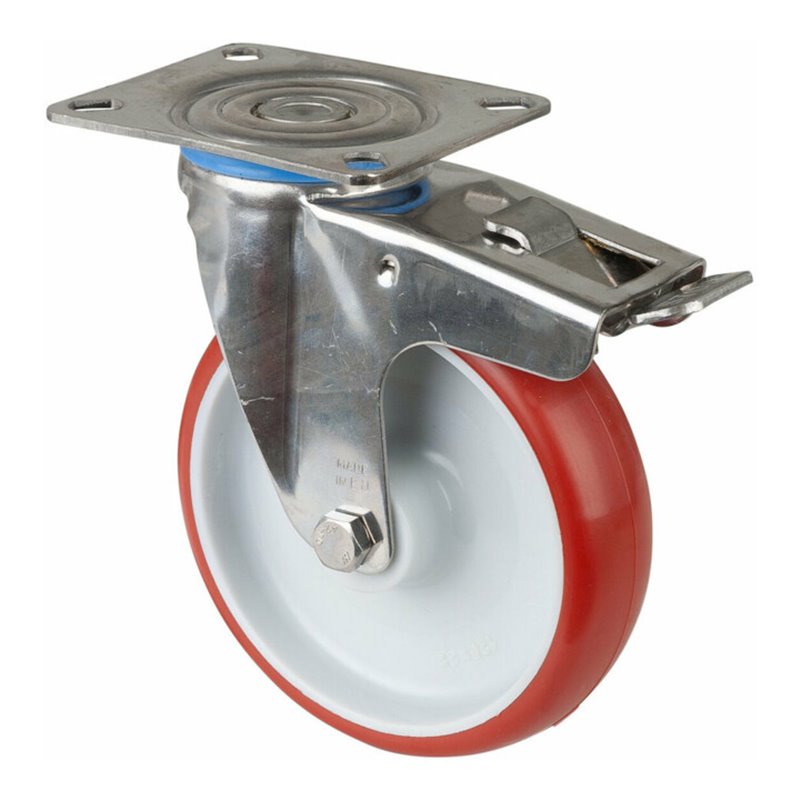 BS Rollen Lenkrolle m.Totalfestst. Rad, Durchmesser 125mm, H120.B26, 130kg Edelstahl