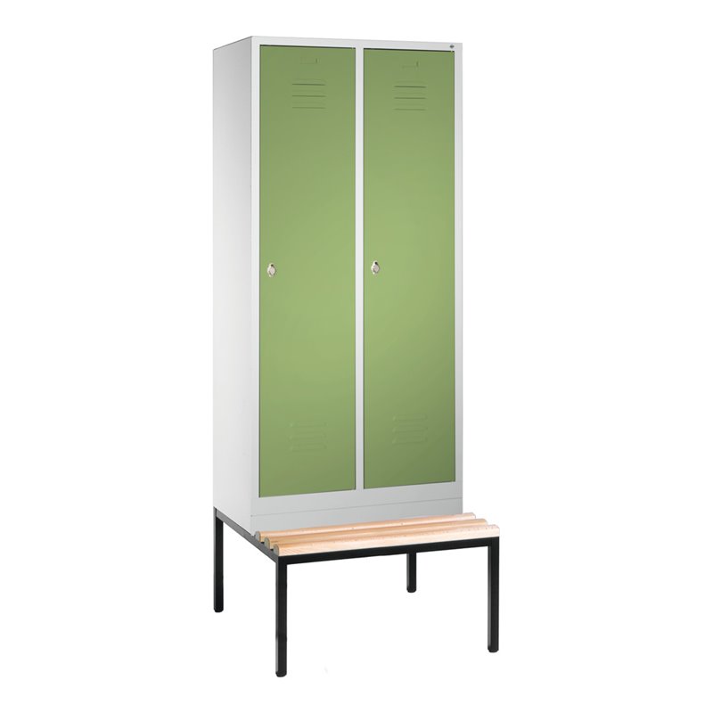 C+P Umkleidespind Classic mit Sitzbank 2 Abteile Front Resedagrün Korpus Lichtgrau