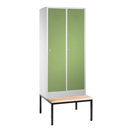 C+P Umkleidespind Classic mit Sitzbank 2 Abteile Front Resedagrün Korpus Lichtgrau