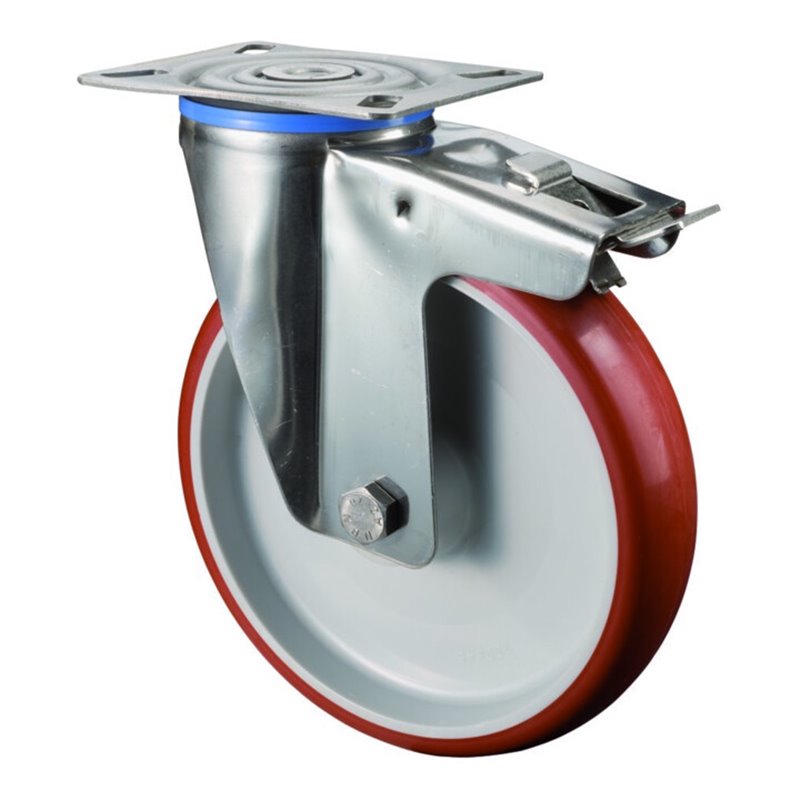 BS Rollen Lenkrolle m.Totalfestst. Rad, Durchmesser 200mm, H120.B26, 200kg Edelstahl