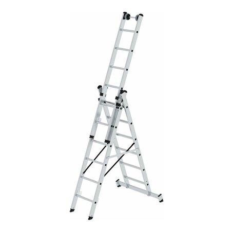 MUNK Aluminium-Mehrzweckleiter dreiteilig mit nivello ® -Traverse