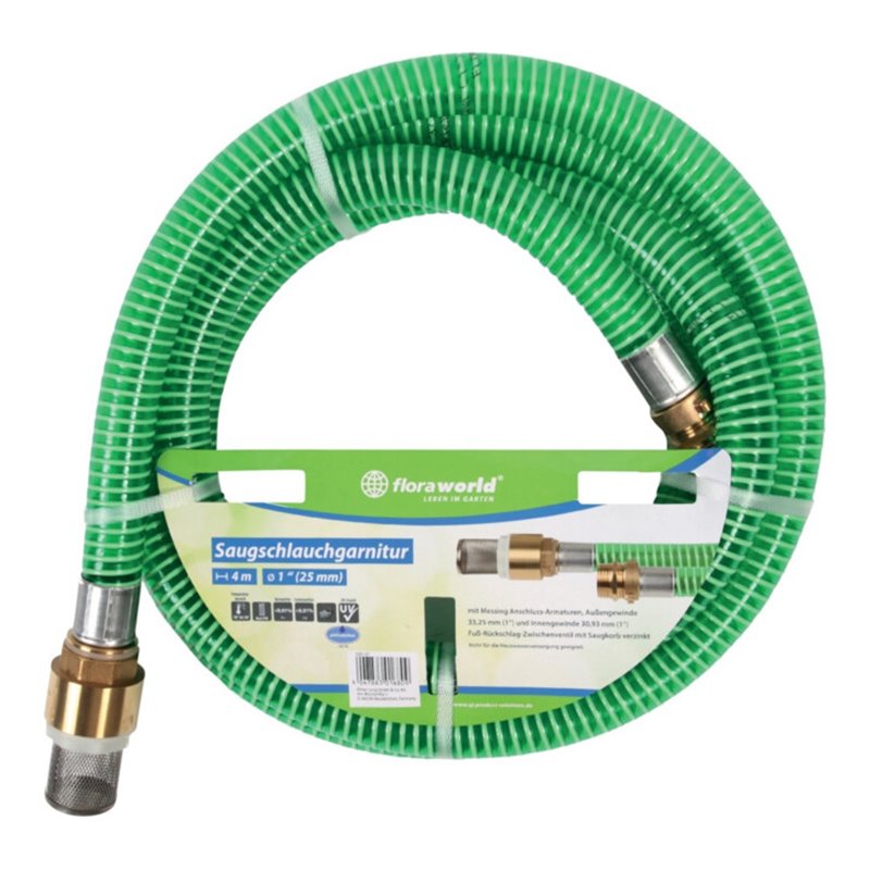 floraworld Schlauchgarnitur 4m,1' Messing-Armatur,grün