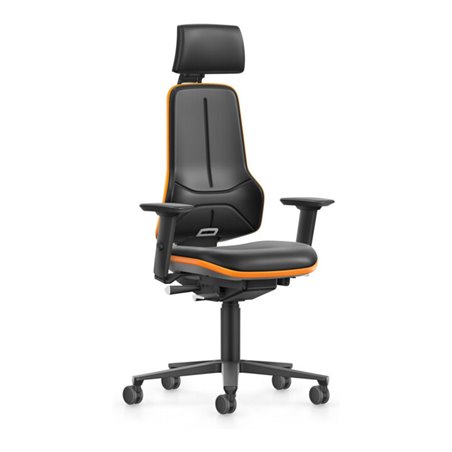 bimos Arbeitsstuhl XXL orange mit Rollen Kunstleder mit Kopfst. u. Armlehnen