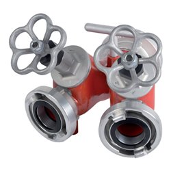 Anschlussverteiler mit Ventilabsperrung, 2 Abgänge, Storz C, Gewinde 2 x AG 2'