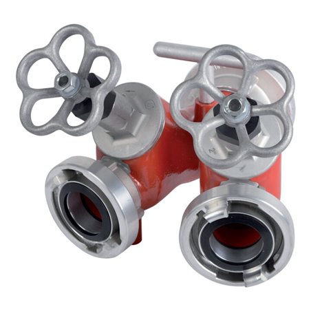 Anschlussverteiler mit Ventilabsperrung, 2 Abgänge, Storz C, Gewinde 2 x AG 2'