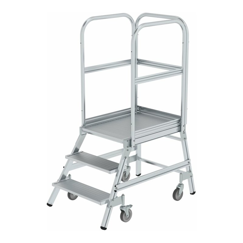 MUNK Aluminium-Podestleiter einseitig begehbar: Aluminium geriffelt