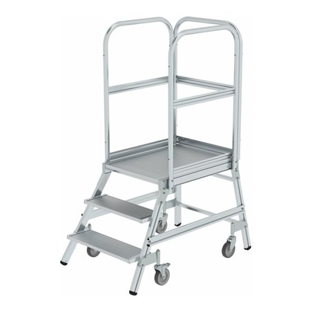 MUNK Aluminium-Podestleiter einseitig begehbar: Aluminium geriffelt