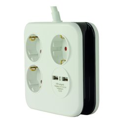 REV Steckdosenleiste 3-fach 2xUSB weiß-schwarz Powerquad