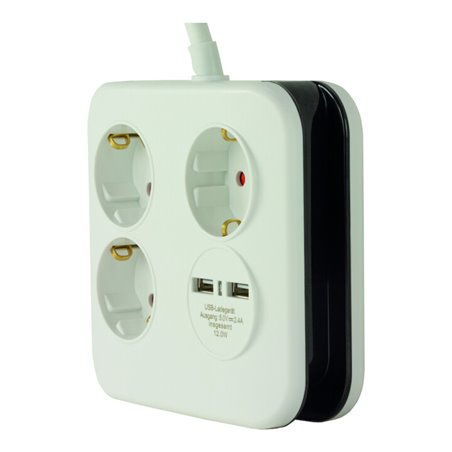 REV Steckdosenleiste 3-fach 2xUSB weiß-schwarz Powerquad