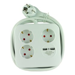 REV Steckdosenleiste 3-fach 2xUSB weiß-schwarz Powerquad