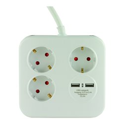 REV Steckdosenleiste 3-fach 2xUSB weiß-schwarz Powerquad