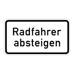 Zusatzschild 1012-32, 330x600mm Radfahrer absteigen RAL-Gütezeichen Folie RA2