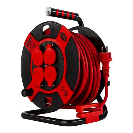 REV Kabeltrommel 25m 4-fach IP 44 Kunststoff H07RN-F 3G1,5 sw-rt