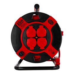 REV Kabeltrommel 25m 4-fach IP 44 Kunststoff H07RN-F 3G1,5 sw-rt