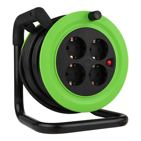 REV Mini-Kabeltrommel 15m H05VV-F3G1,5 schwarz/grün