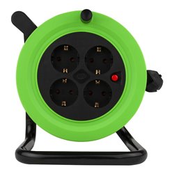 REV Mini-Kabeltrommel 15m H05VV-F3G1,5 schwarz/grün