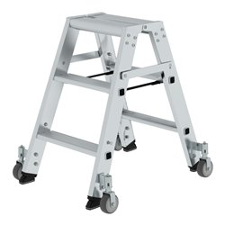 MUNK Aluminium-Stufenstehleiter beidseitig begehbar mit Rollen