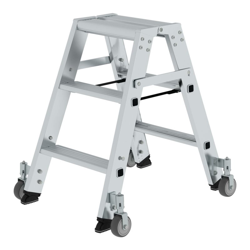 MUNK Aluminium-Stufenstehleiter beidseitig begehbar mit Rollen