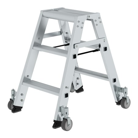 MUNK Aluminium-Stufenstehleiter beidseitig begehbar mit Rollen
